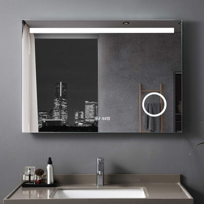 LISA bathroom mirror 120 x 80 cm with LED lighting rectangular wall mirror anti-fog light mirror with touch switch IP44 cold white with clock