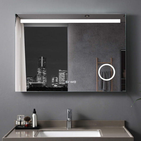 LISA bathroom mirror 120 x 80 cm with LED lighting rectangular wall mirror anti-fog light mirror with touch switch IP44 cold white with clock