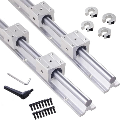 GooEquip linear guide SBR20 800mm 2 x linear rails and 4 x bearing blocks with SBR20 rail stops, linear rail length 800 mm linear rails for 3D printer CNC parts
