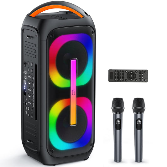 JAUXXIAN Karaoke machine with 2 microphones, large portable Bluetooth speaker with RGB light, karaoke system for karaoke, house party, PA system for adult party box supports TF/USB, AUX,Rec.