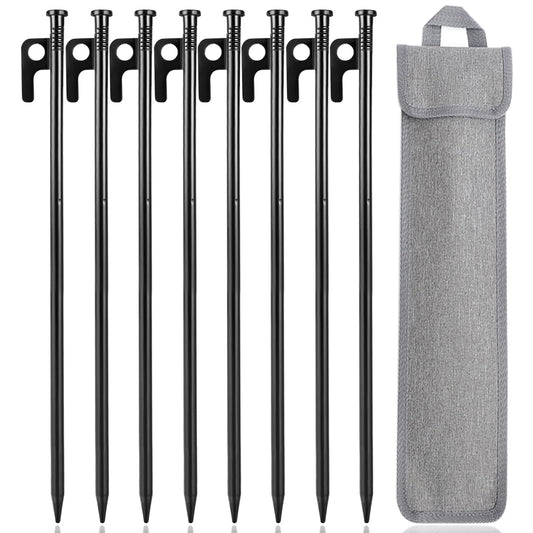 goldmiky Tent Pegs Steel Ground Stakes, 30cm Stable Camping Tent Pegs, Long and Stable Ground Stakes for Camping, with Hooks and Holes for Camping and Outdoor Hiking