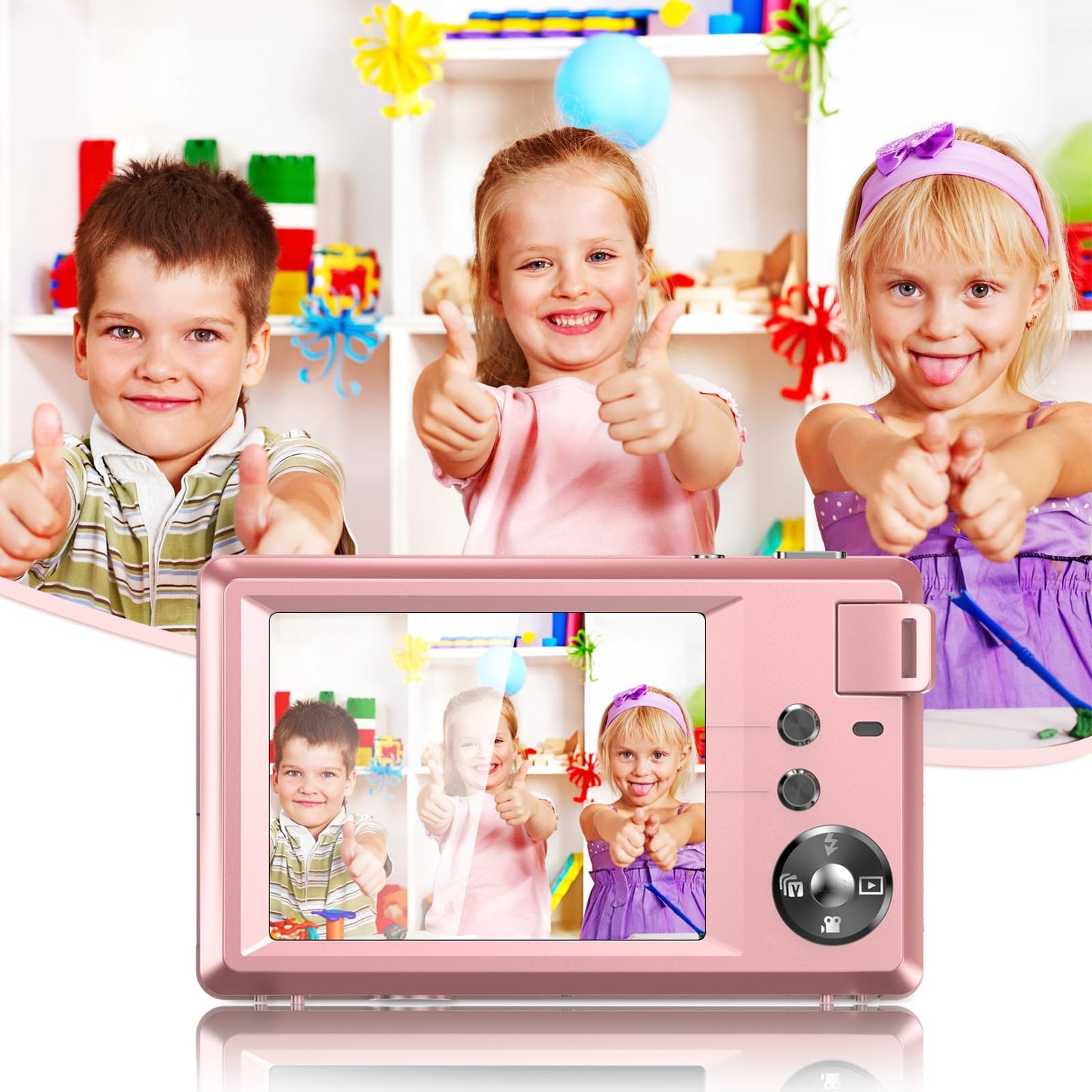 Digital camera, 48MP 1080P Full HD camera, 32GB TF card, 3.0-inch screen, portable compact camera with 16x digital zoom, 4K Ultra HD video recording (pink)