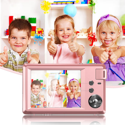Digital camera, 48MP 1080P Full HD camera, 32GB TF card, 3.0-inch screen, portable compact camera with 16x digital zoom, 4K Ultra HD video recording (pink)