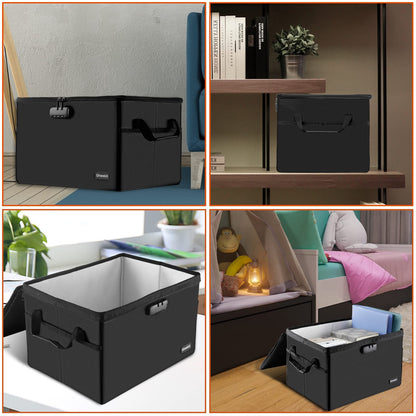 Hodufy Large (409 x 322 x 270 mm) Fireproof Safe Cash Box (2000℉), Waterproof and Fireproof Document Box, Bankers box with lock, collapsible storage box for hanging letters.