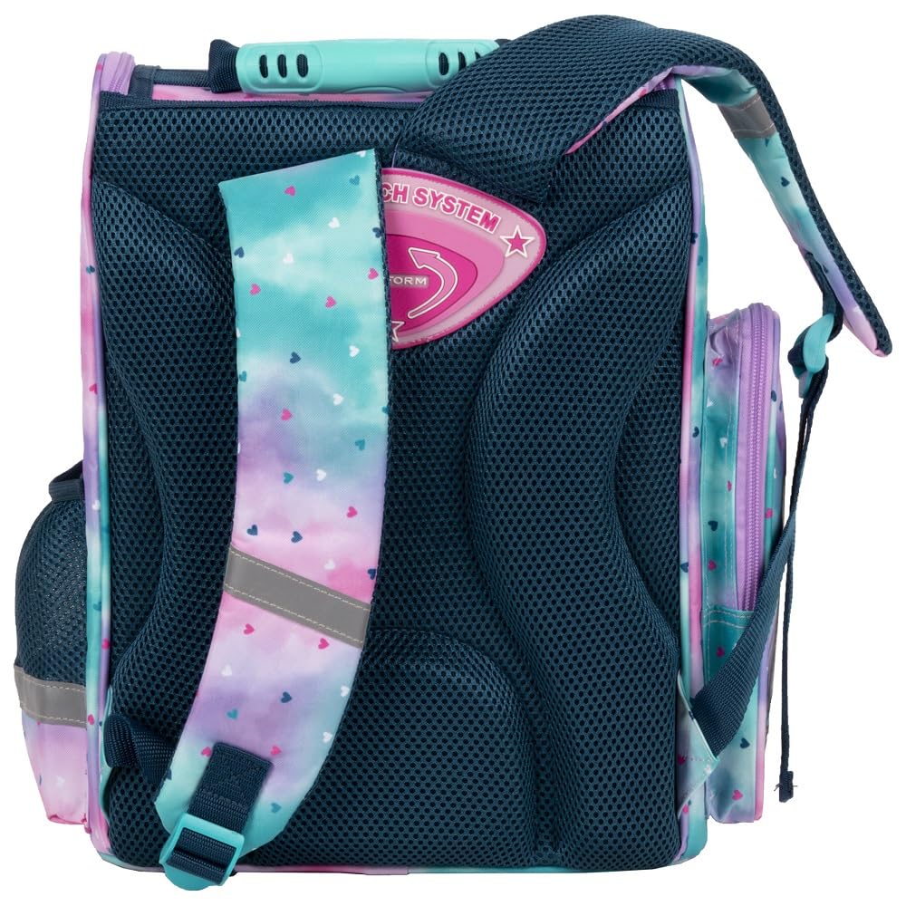 Familando girls school bag set Sweet Puppy Love 8 pcs. with pencil case, lunch box, bottle, and rain cover cute dog puppies turquoise pink