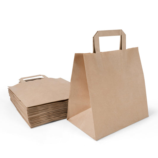Inoverse 50 pieces of paper bags with handles, paper shopping bags, 32+22x25 cm gift bags, brown kraft paper bag, paper bags, large shopping bags