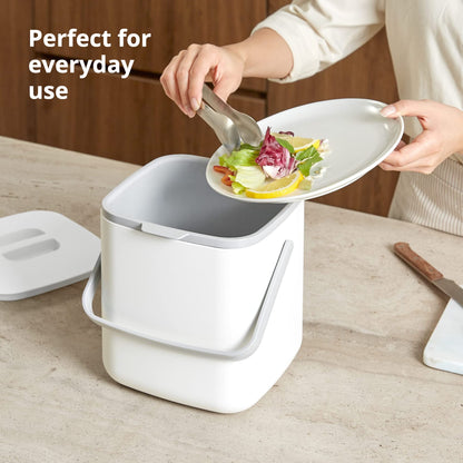 BLUE GINKGO Kitchen Compost Bin with Lid, Handles | Dishwasher Safe | Made in Korea (5 Liter) - Gray