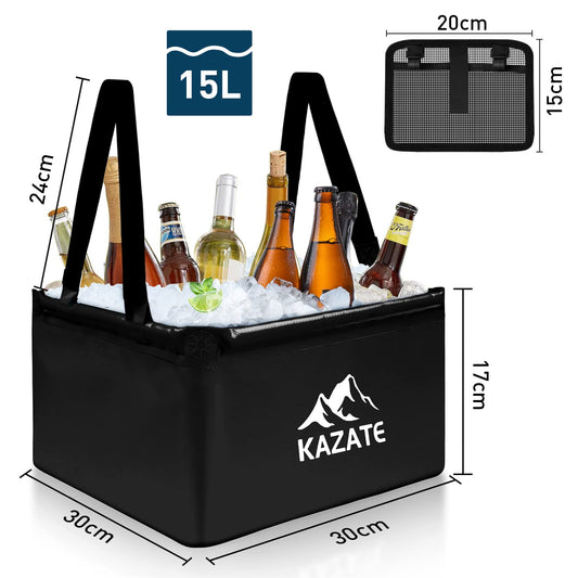 KAZATE Folding Camping Bowl 15L, Foldable Outdoor Washing Bowl, Foldable Sink for Camping (Black)