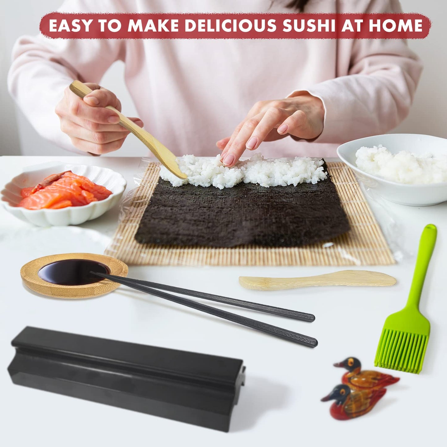 MLRYH Sushi Making Kit Sushi Maker Set for Beginners Plastic Premium Set Sushi Tool Set Sushi Rice Roll Mold Forms DIY Sushi Prefect Home Sushi Tool (21 Pieces)