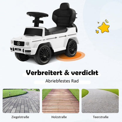 COSTWAY Mercedes Benz Ride-on car, 3 in 1 push car with sun canopy & storage space & removable safety bar & pushing handle, ride-on vehicle with motor sound & horn, for children aged 1 year and up (White)