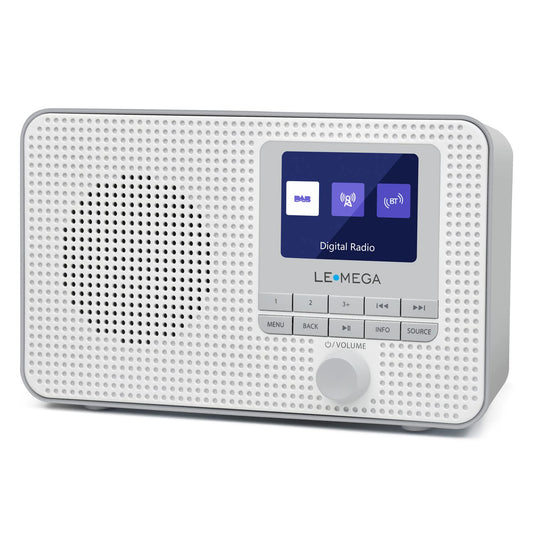 LEMEGA DR3 Portable DAB Plus/FM Digital Radio Battery Powered, Bluetooth Office Radio, Headphone Jack, Favorite Memory, Dual Alarm Clock, TFT Display, Small, 3 Watt RMS - Gray