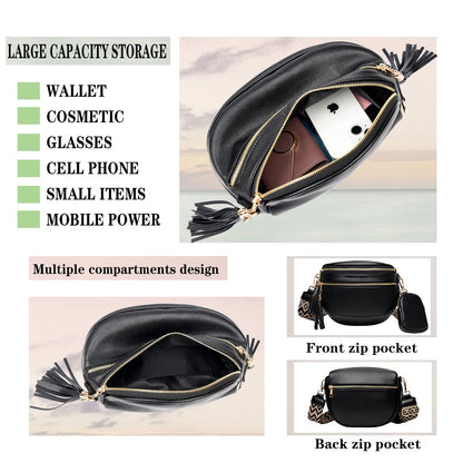 KUNKUN crossbody bag women wide strap shoulder bag large fanny pack vegan leather chest bag stylish blue with coin purse