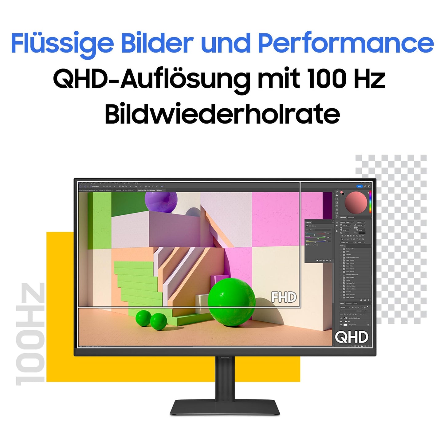 Samsung ViewFinity S60UD Monitor 27 inch, QHD/WQHD, 2,560 x 1,440, 100 Hz, HDR10, Eye Saver Mode, USB-C (90W), Daisy Chain, Integrated KVM Switch, LS27D600UAUXEN