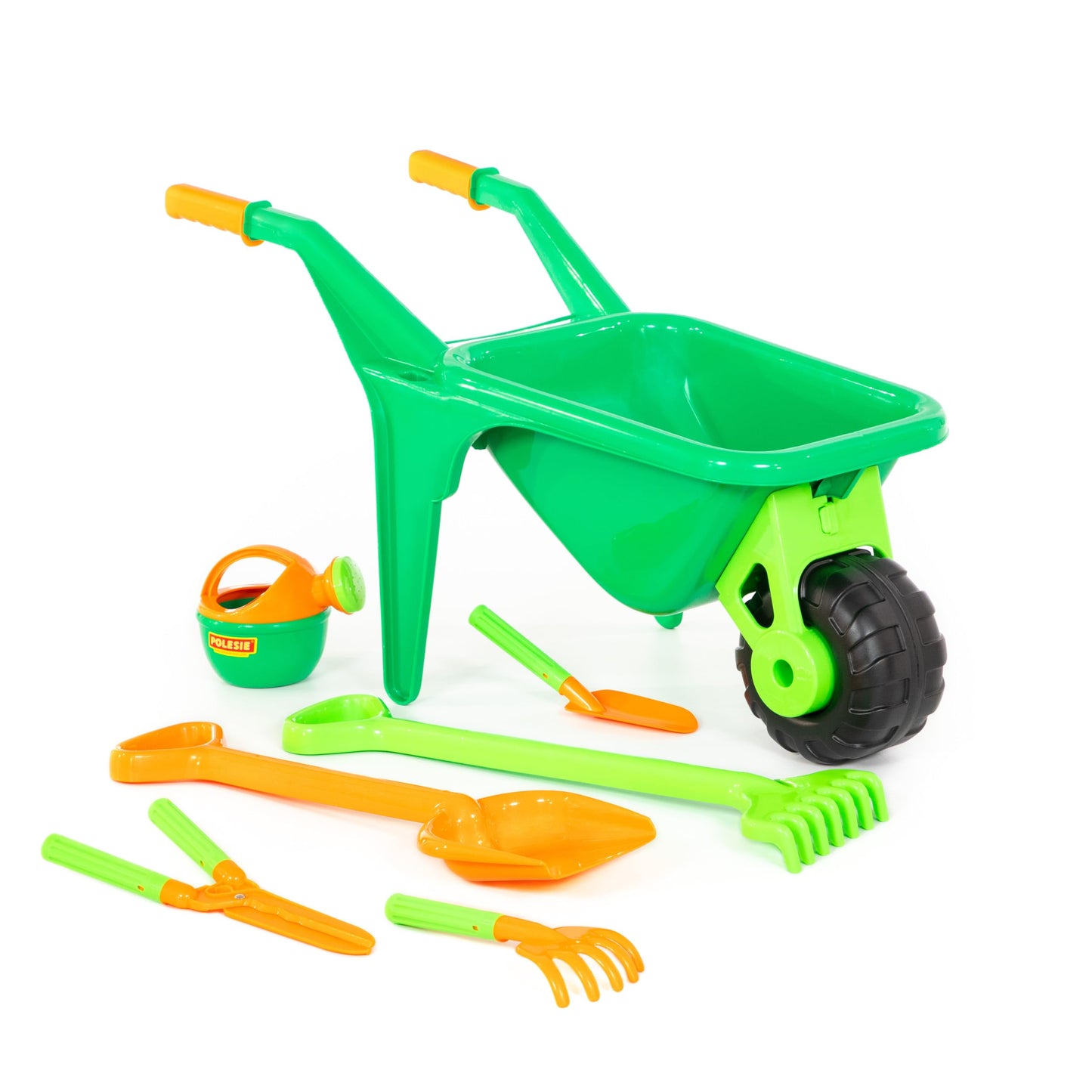 Cavallino wheelbarrow garden set with shovel rake watering can scissors