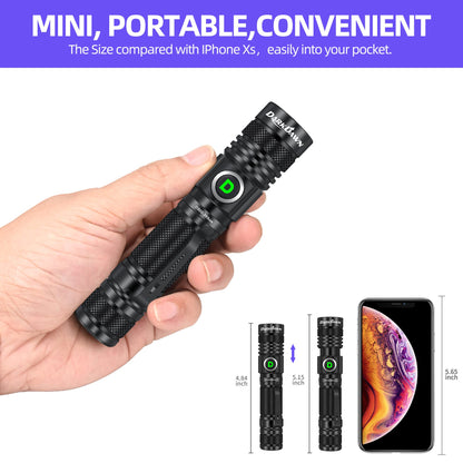 DARKDAWN UV flashlights 365nm and 395nm light USB rechargeable, ultraviolet LED blacklight woods lamp, mini detector for pet urine, stains, uranium glass, amber, resin curing, 2 pieces.