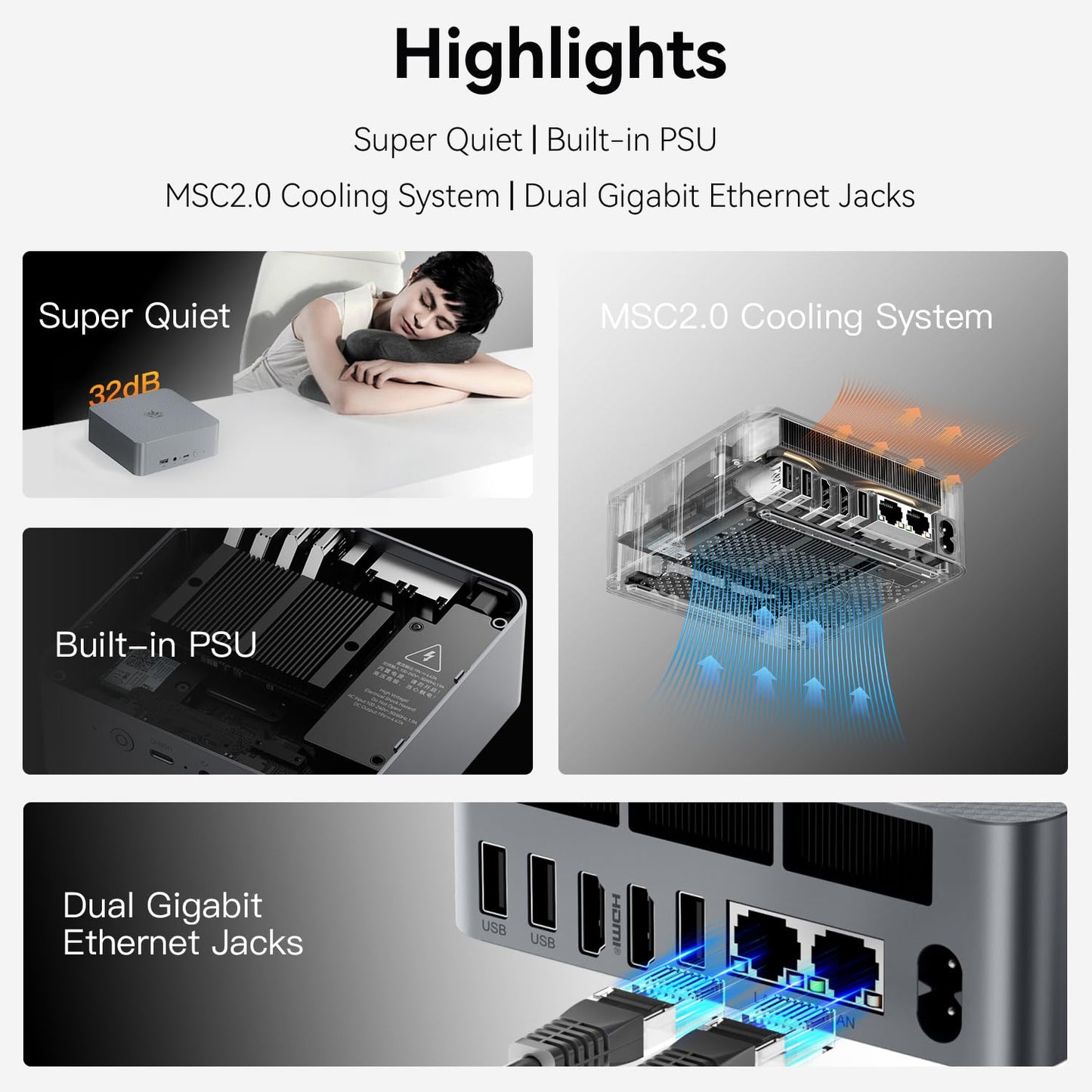Beelink EQR6 Mini PC, AMD Ryzen 5 6600U (6C/12T up to 4.5Ghz), 32GB LPDDR5 RAM 500GB PCIe4.0 SSD Mini Computer, WiFi6, BT5.2, Dual HDMI, Dual 1000M LAN, USB3, Type-C