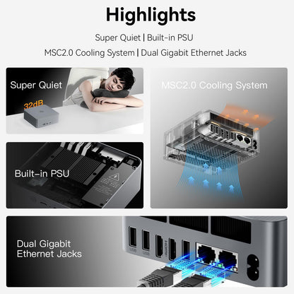 Beelink EQR6 Mini PC, AMD Ryzen 5 6600U (6C/12T up to 4.5Ghz), 32GB LPDDR5 RAM 500GB PCIe4.0 SSD Mini Computer, WiFi6, BT5.2, Dual HDMI, Dual 1000M LAN, USB3, Type-C