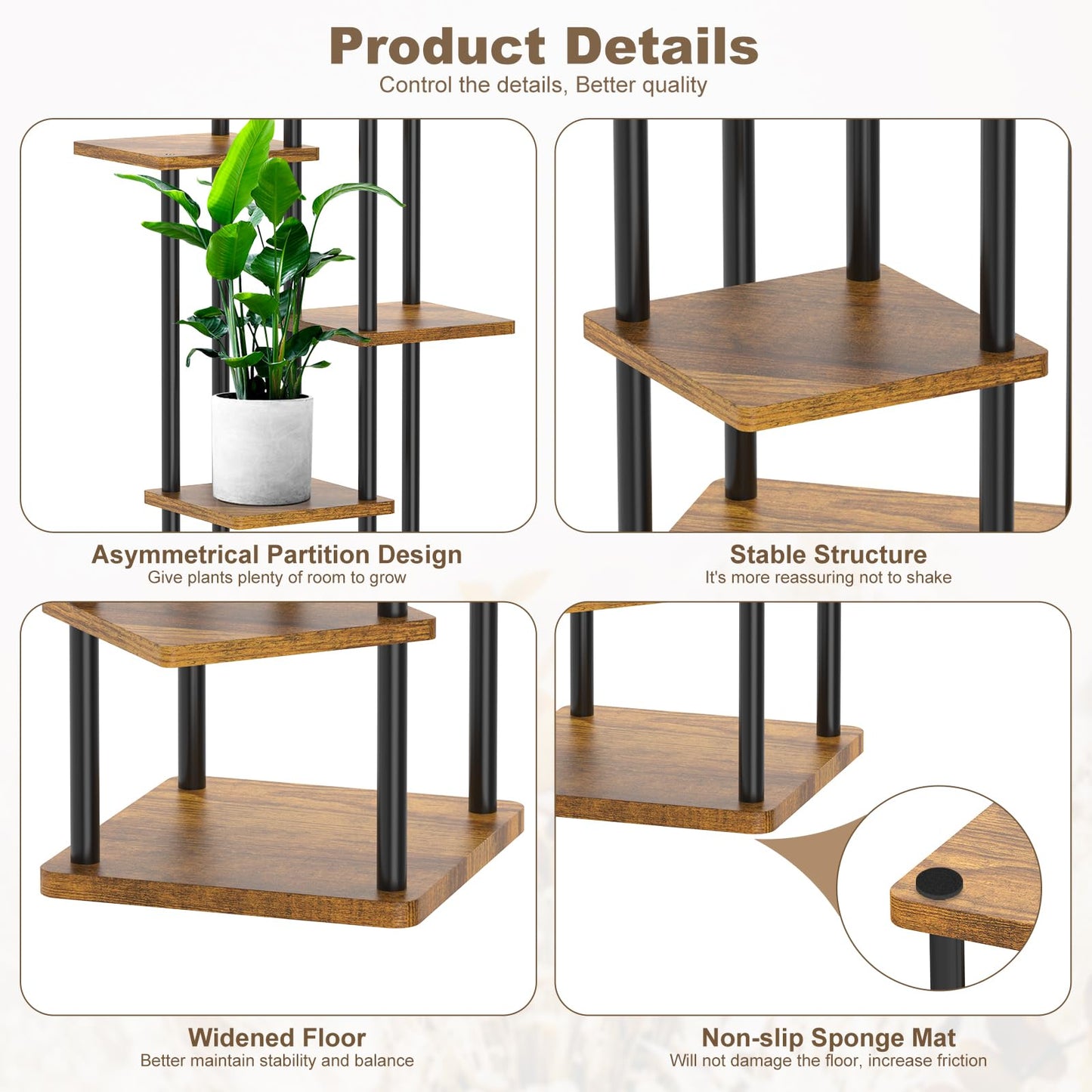YOCOMEY 6-Tier Wooden Flower Rack Plant Stand, Multilayer Flower Shelf Plant Shelf Flower Bench Flower Staircase Plant Staircase Display Shelf for Indoor Garden Balcony Decor (Black)