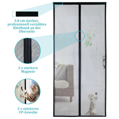 Apalus VP Magnetic Screen Door, Insect Screen for Balcony Door 90x200 cm, 2x more durable than the Apalus Classic, Cat claw resistant, Stronger magnets, 3.8 cm wide Velcro, Not adjustable.