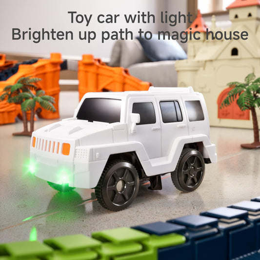 TUMAMA Children's Race Track Toy, gift for kids 3 4 5 6 7 years old. Racing toy, track toy vehicles with Magic House, Tunnel, 2 light-up electric cars.