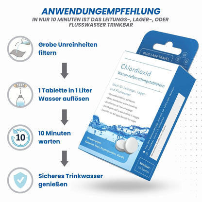 Blue Lake Travel Water Purification Drinking Water (4x30 Tablets) - Water Disinfection & Drinking Water Treatment - Chlorine Dioxide Tablets - Blackout Emergency Backpack - Emergency Equipment