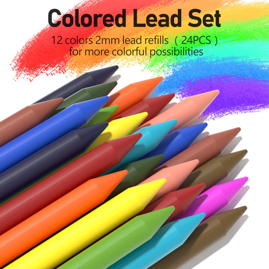 Four Candies 25-piece Art Mechanical Pencil Set with Case, Metal Mechanical Pencils 0.5, 0.7, 0.9 mm 2 mm Clutch Pencil (HB 2H 2B 4B Color) with 432 Graphite Lead Refills for Drawing