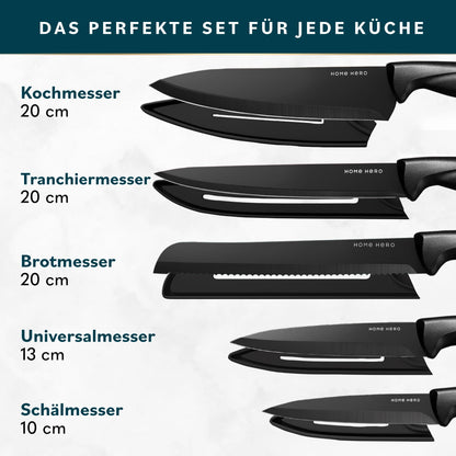 Home Hero Knife Set with Knife Sharpener - Sharp Kitchen Knife Set - Knife Block Chef Knife Set Stainless Steel Knife Set (11 Pieces with Sheath - Black)