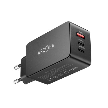 ARZOPA USB C Charger 65W USB-C Power Adapter GaN Charger 3-Port Fast Charger PPS Multiple Charger Compatible with MacBook Pro/Air, iPad Pro, iPhone 16, Samsung Galaxy S24 Ultra, Dell XPS 13, Pixel