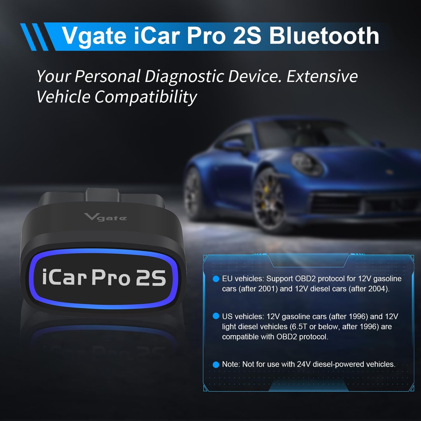 Vgate iCar Pro 2S Bluetooth OBD2 Diagnostic Tool for iOS, Android & Windows. Supports Electric and Hybrid Vehicles. Auto Scan Tool.