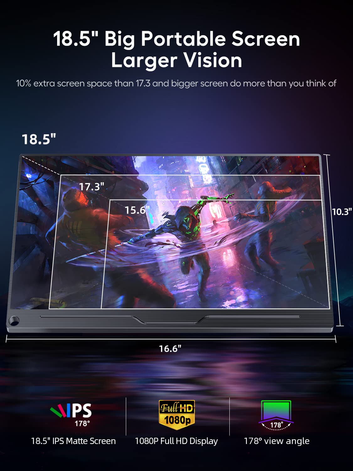 UPERFECT 18.5 inch 120Hz Portable Gaming Monitor IPS Full HD 1920 * 1080 Eye Care Matte Screen with USB C Mini HDMI for PC Laptop Mobile PS4/5 Xbox, Metal Housing, VESA Compatible