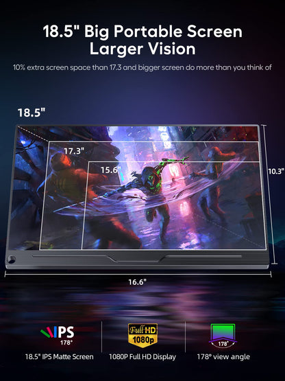 UPERFECT 18.5 inch 120Hz Portable Gaming Monitor IPS Full HD 1920 * 1080 Eye Care Matte Screen with USB C Mini HDMI for PC Laptop Mobile PS4/5 Xbox, Metal Housing, VESA Compatible