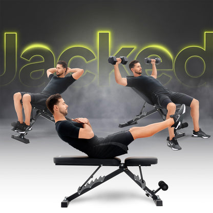 Zipro folding incline bench Jacked, fitness bench with 7-level adjustable backrest, 3-level adjustable seat cushion, weight capacity 230kg, multifunction sit up bench.