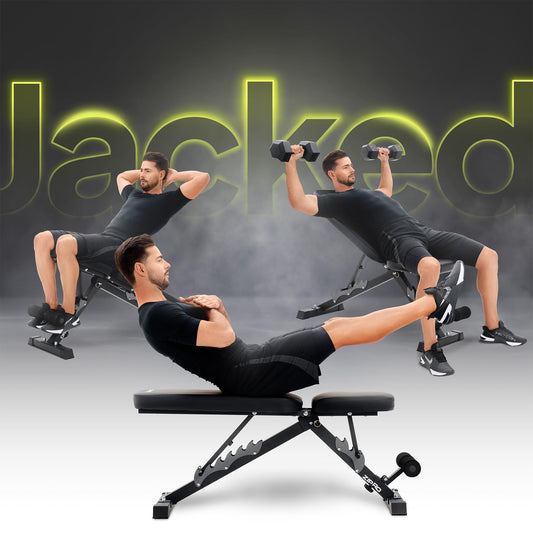 Zipro folding incline bench Jacked, fitness bench with 7-level adjustable backrest, 3-level adjustable seat cushion, weight capacity 230kg, multifunction sit up bench.