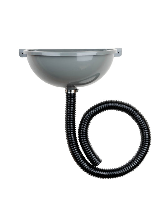 Drain sink Agande plastic simple, with hose and hose clamp for camping garden cellar construction site toilet, made in Europe.