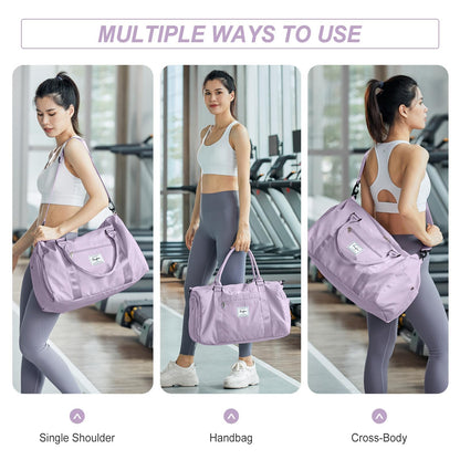 HYC00 Sport Duffel Bag for Women Men, Gym Bag with Wet Pocket & Shoe Compartment, Travel Duffel Bags Overnight Bag Travel Bag Carry on Luggage Fitness Bag Workout Bag Weekender Bag, Purple