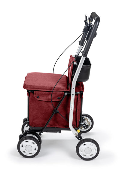 Carlett - Lett800 Comfort Move | Shopping Trolley | 4-Wheel Folding Shopping Cart | Class I Medical Device | Detachable Bag 29 l/15 kg | Rollator with Seat | Storage Compartment | Red.