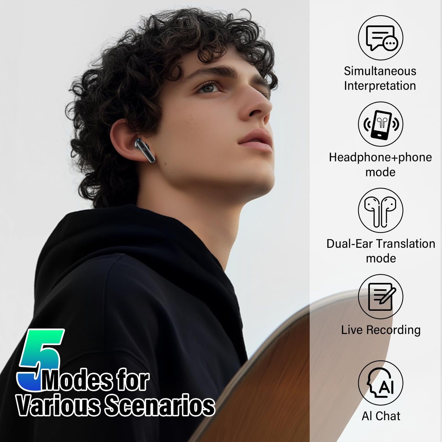 AI headphone translator, 3-in-1 language translator headphones 144 languages with 200+ AI applications, 48H Bluetooth 5.4 translator headphones, 4 translation modes real-time translator earphones for learning