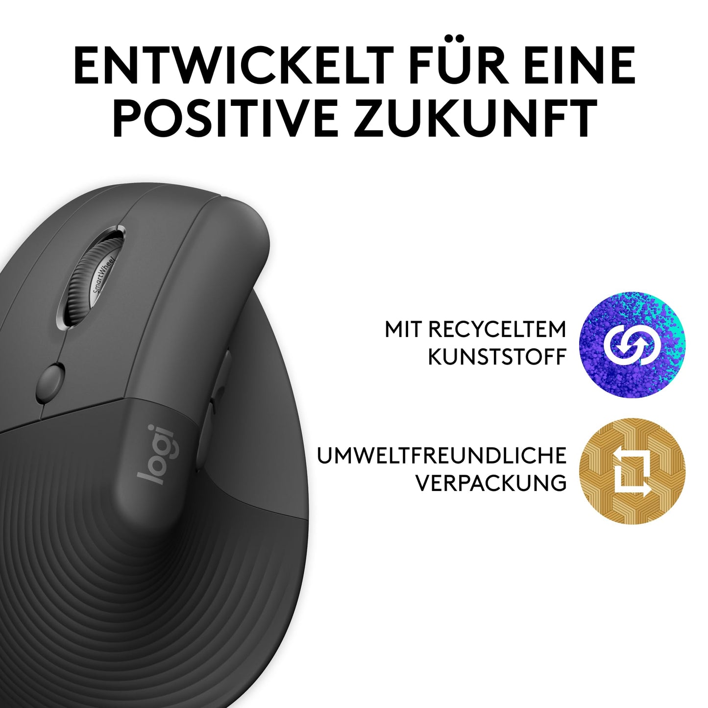Logitech Lift Left Vertical Ergonomic Mouse, Left-handed, Wireless, Bluetooth or Logi Bolt USB Receiver, Silent Clicks, 4 Buttons, Compatible with Windows/macOS/iPadOS, Laptop, PC - Graphite
