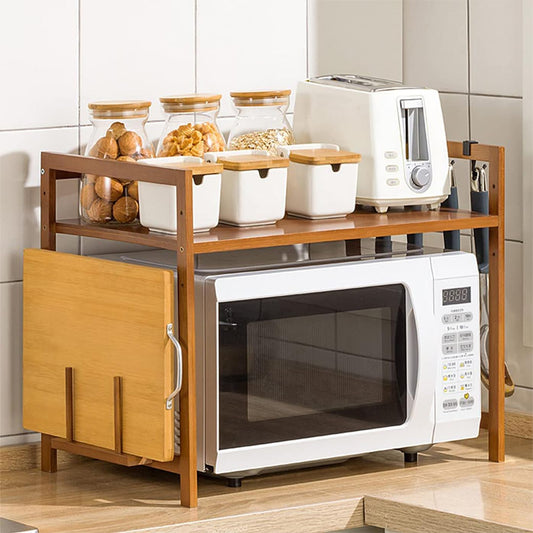 Eushine Microwave Shelf/Spice Rack, Bamboo Microwave Stand with 2 tiers - Bakery Shelf, Kitchen Organizer Rack for Countertop, Spice Cabinet Shelf for spices