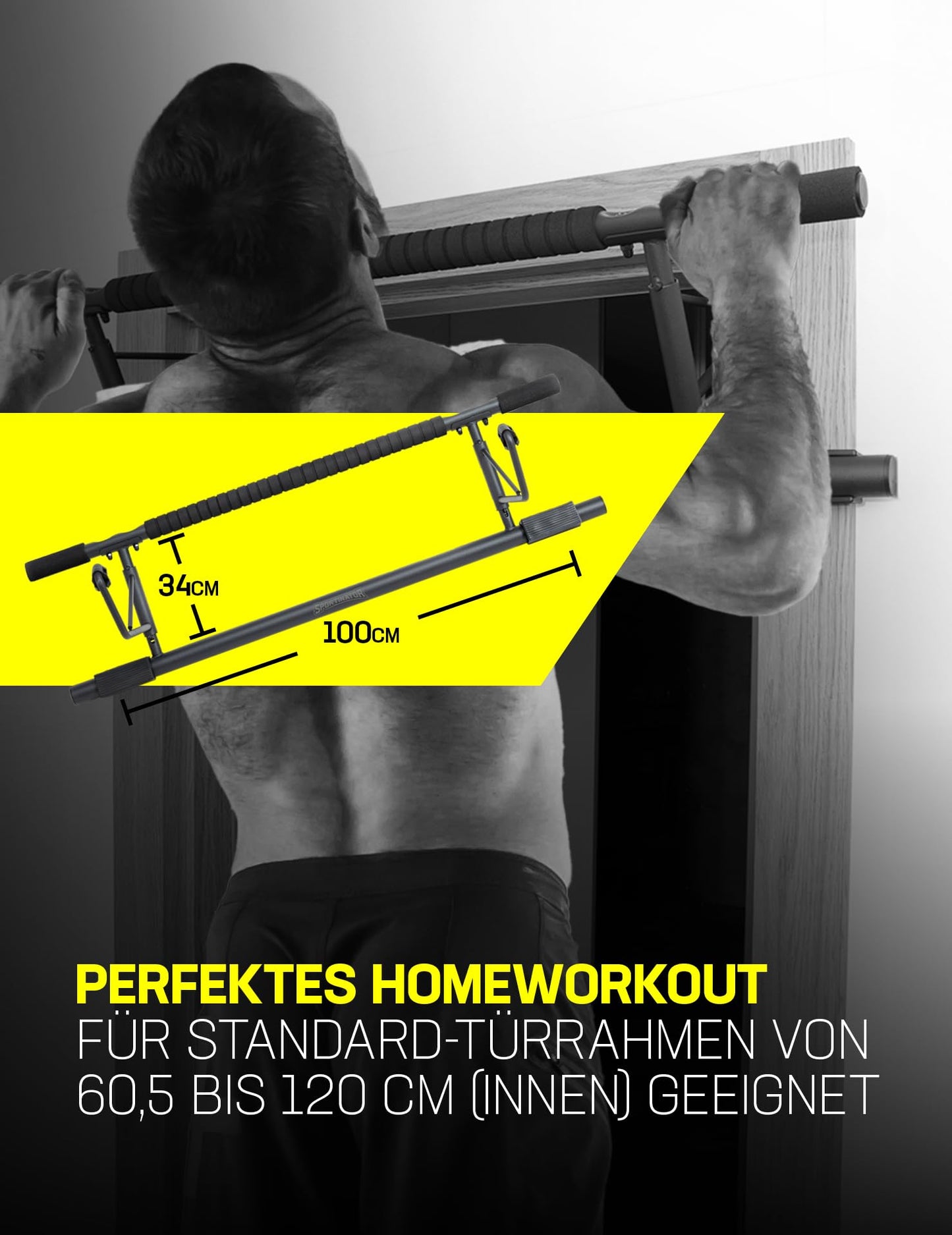 SPORTINATOR® Pull-Up Bar for any standard door frame, dimensions 100 x 27 x 34 cm, with padded handles, foldable design, perfect for your home gym.