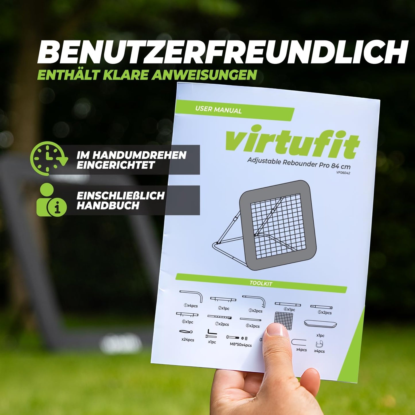 VirtuFit Adjustable Football Rebounder Pro - Kickback - 84 x 84 cm