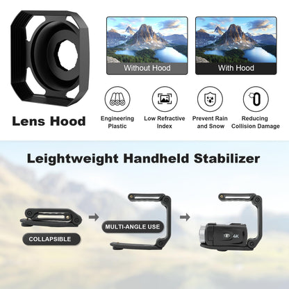 Hojocojo 4K Camcorder 48MP 60FPS, 18X Digital Zoom Webcam Video Camera Vlogging Camera for YouTube with Hand Stabilizer, Lens Hood, Remote Control, 2 Batteries, 32GB SD Card
