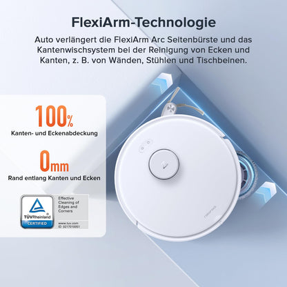 roborock Qrevo Curv S5X robotic vacuum cleaner with mopping function, emptying station, Dual Anti-Tangle-System, 18,500 Pa suction power, 75°C hot water mopping, Intelligent dirt detection, All-in-One Dock (White)
