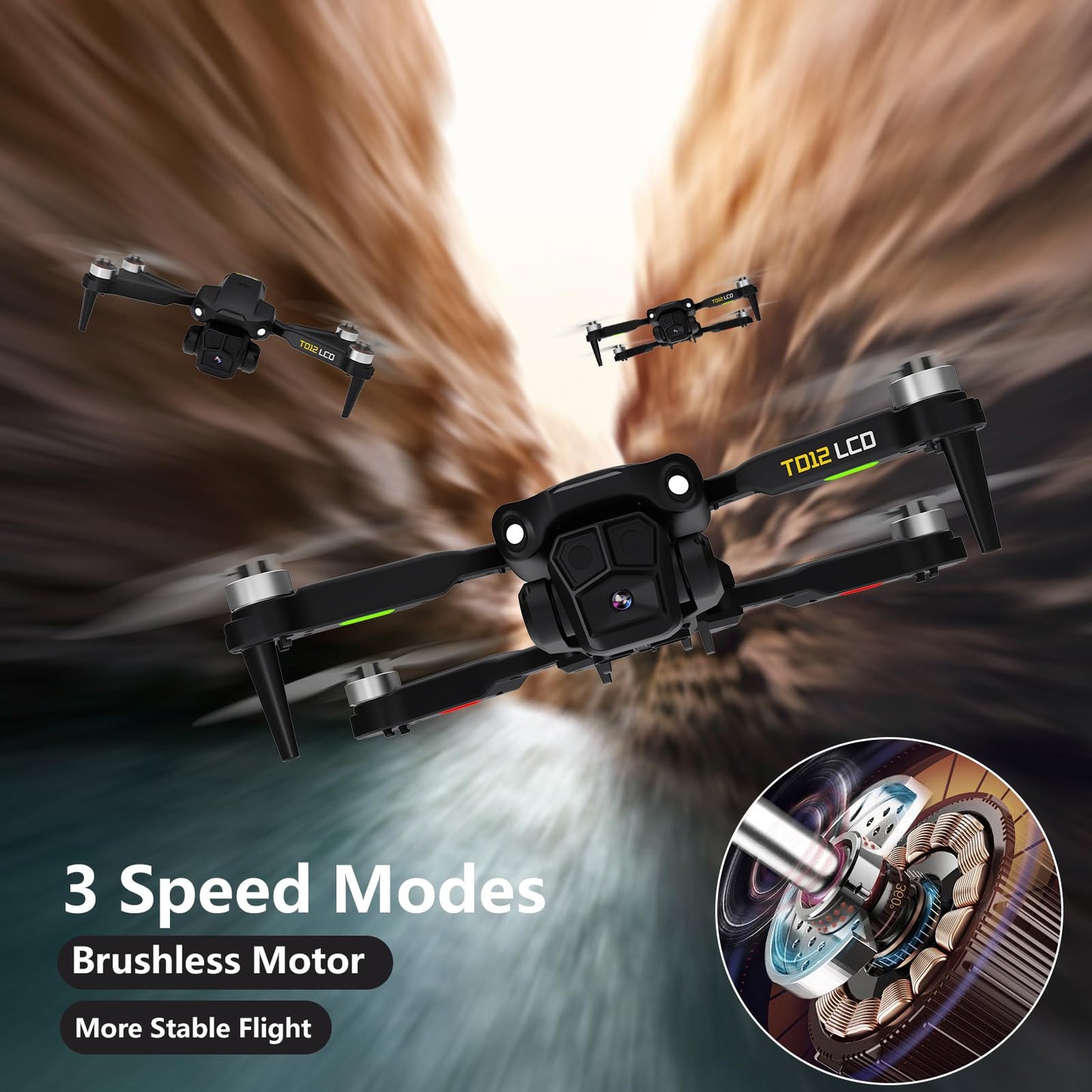 Toladrone TD12LCD Drone with Camera, Foldable RC Drone with LCD Screen Remote Control, Brushless Motor, Drone with Optical Flow Positioning, Drones for Adults, Quadcopter for Beginners