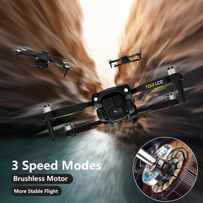 Toladrone TD12LCD Drone with Camera, Foldable RC Drone with LCD Screen Remote Control, Brushless Motor, Drone with Optical Flow Positioning, Drones for Adults, Quadcopter for Beginners