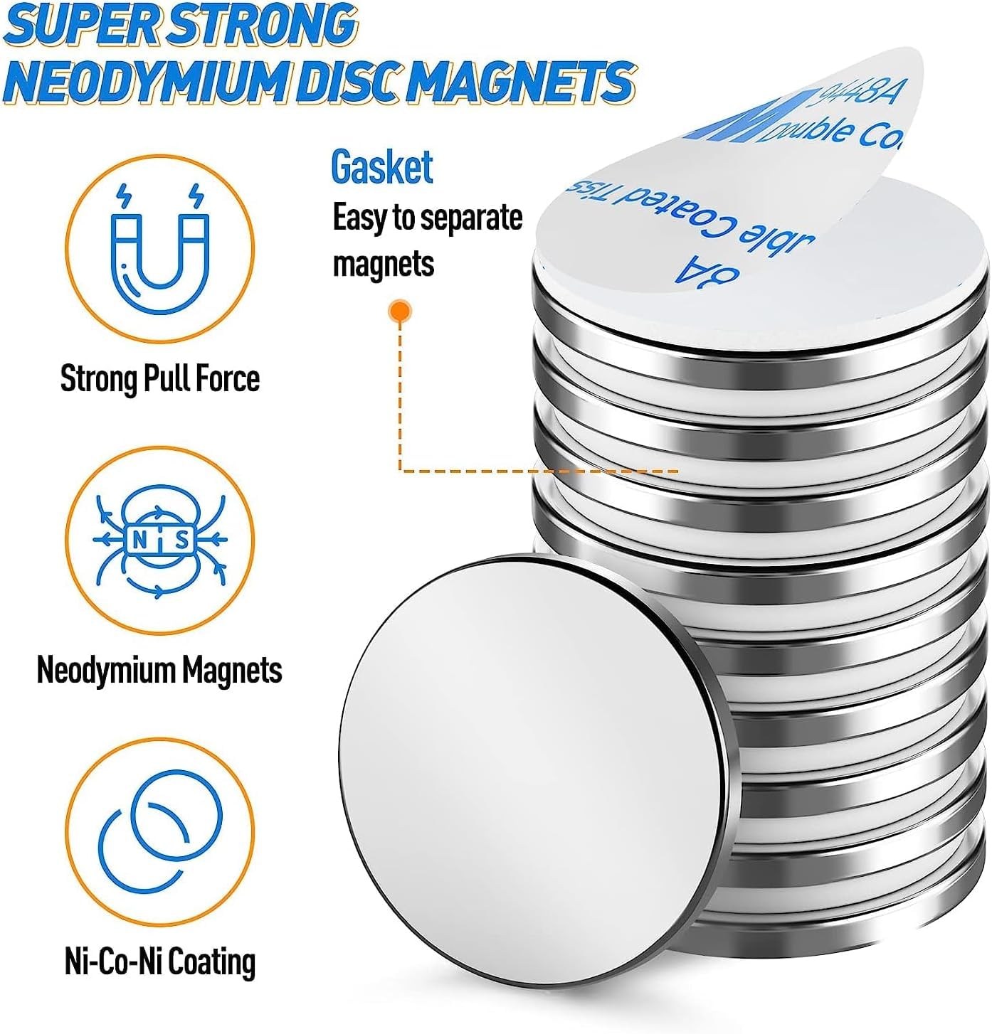 Grtard 12 pieces Strong, 30 x 3 mm 8 KG Pull Neodymium Magnets Extra Strong, Fridge Magnets with Double-sided Adhesive, Powerful Magnets Permanent Rare Earth Magnets for Whiteboard, Tool, Craft