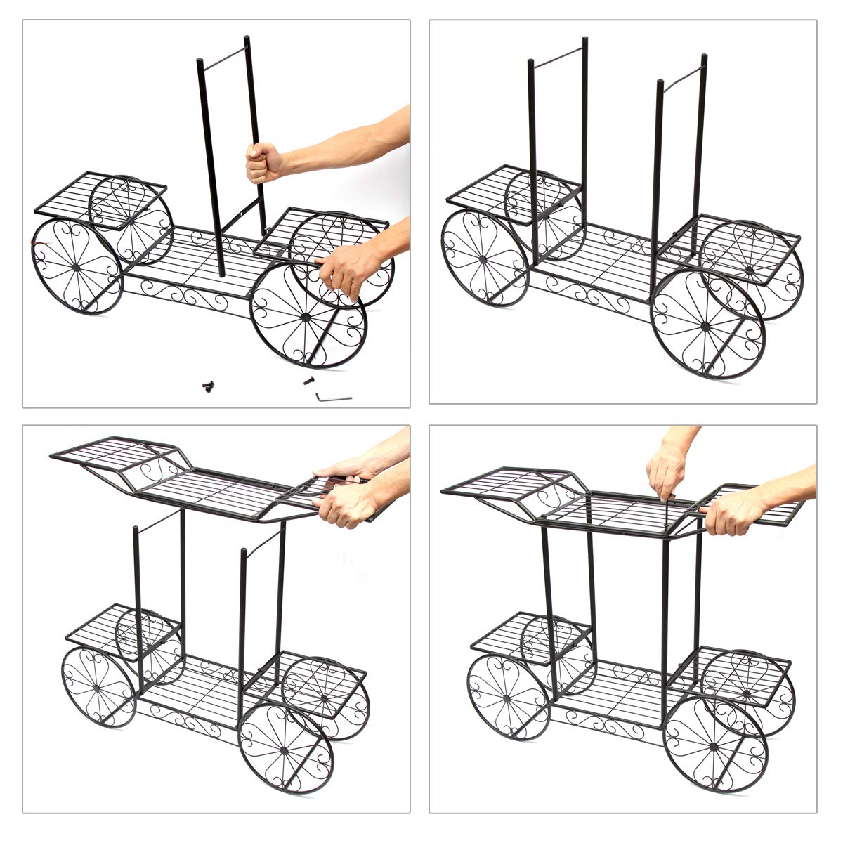 Flower staircase 2 levels, Made of metal, Plant stand for indoor and outdoor use, Dimensions: approx. 67x79x25 cm (Black)