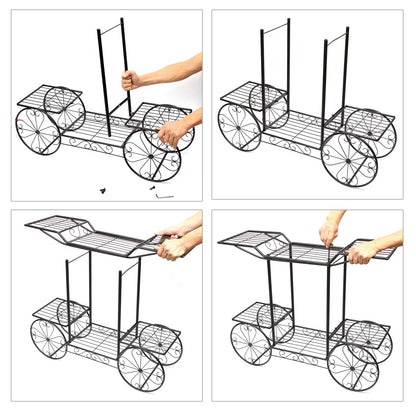 Flower staircase 2 levels, Made of metal, Plant stand for indoor and outdoor use, Dimensions: approx. 67x79x25 cm (Black)