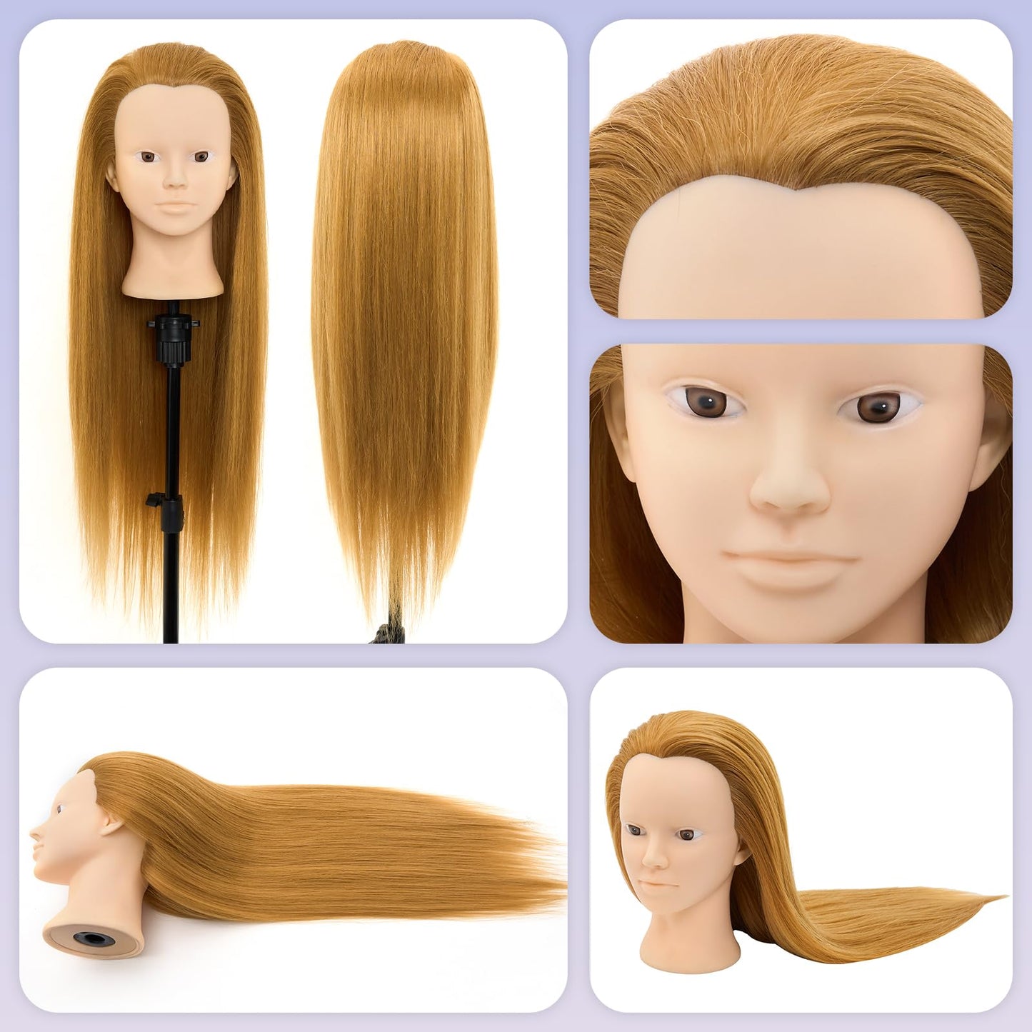 Neverland 26" Hairdressing Head Mannequin 60% Real Hair Makeup Practice Head Training Doll Head Hairdresser Training Head With Stand + Hair Styling Braid Set
