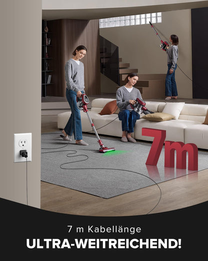 Vexilar C8 Vacuum with cord - 600W/60kPa handheld vacuum with a 7m cord, tangle-free electric upgraded floor brush, 1.5L bagless container for hard floors, carpets, and pet hair.